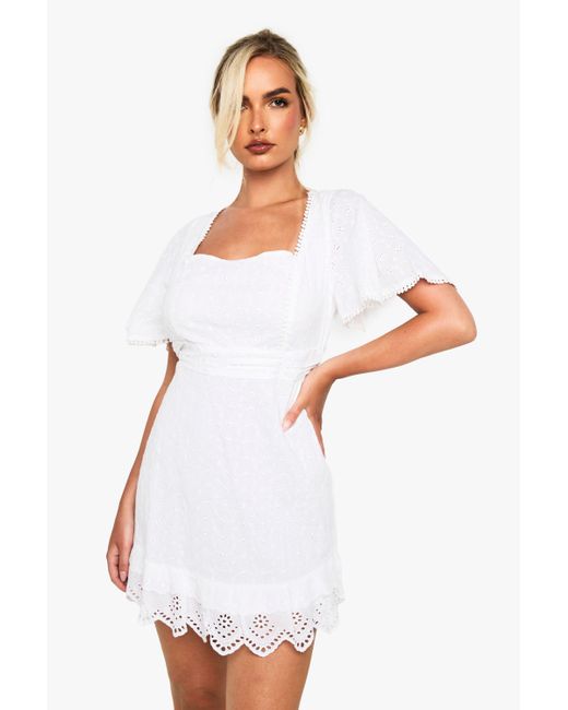 Crochet Trim Boohoo Petite Smock Dress Boohoo Cotton Crochet