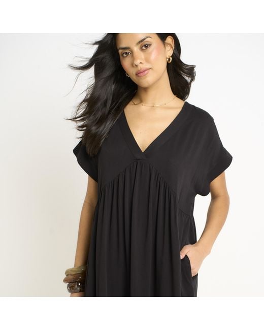Gini London Black V Neck Tiered Mini Smock Dress