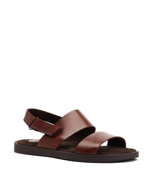 Base London Brown Aries Waxy Leather Ankle-Strap Sandal for men