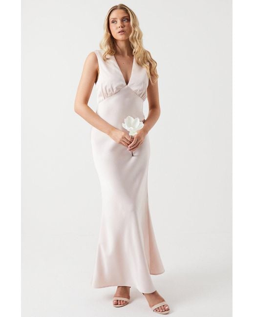 Oasis White Satin Open Back Detail Maxi Bridesmaids Dress