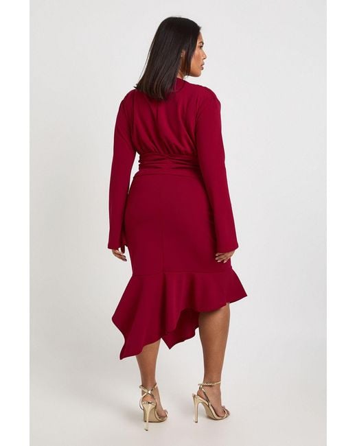 Boohoo Red Plus Asymmetric Plunge Midi Dress