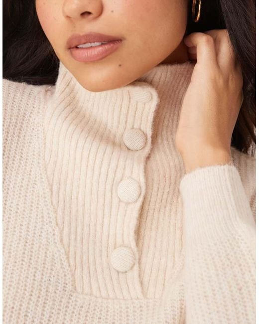 Jdy Natural Button Detail High Neck Knitted Jumper