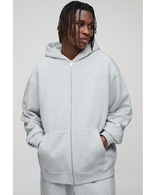 BoohooMAN Gray Tall Basic Oversized Zip Through Hoodie for men