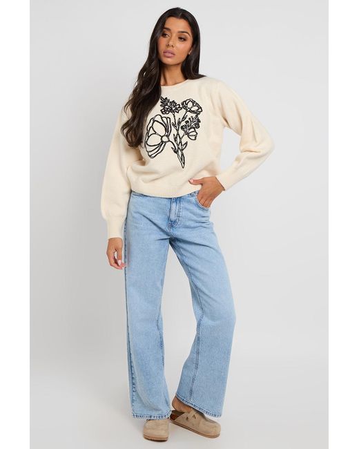 Urban Bliss Blue Floral Embroidery Jumper
