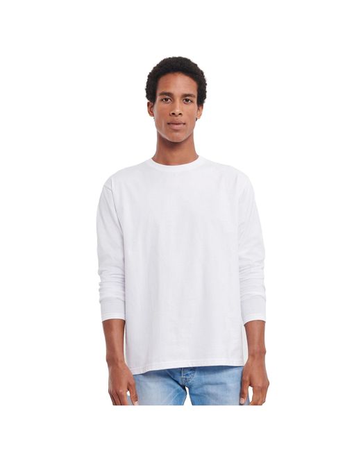 Russell White Adult Plain Classic Long-Sleeved T-Shirt