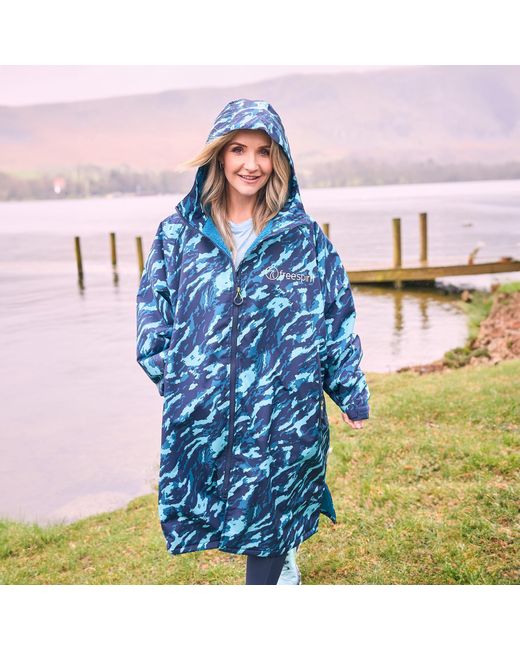 Free Spirit Blue Freespirit Aquarobe Pro Waterproof Jacket With Hood, Deep-Pile Fleece Lining & 2 Zipped Pockets, Drying & Changing Robe