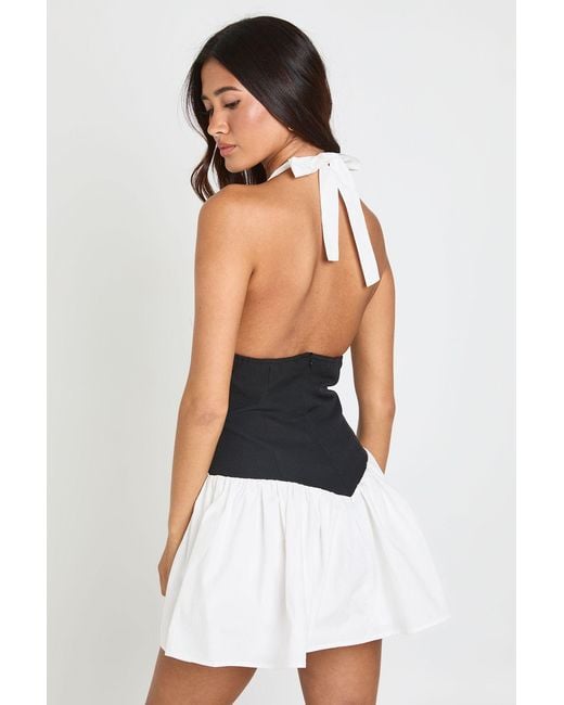 Boohoo White Halterneck Corset Detail Mini Dress
