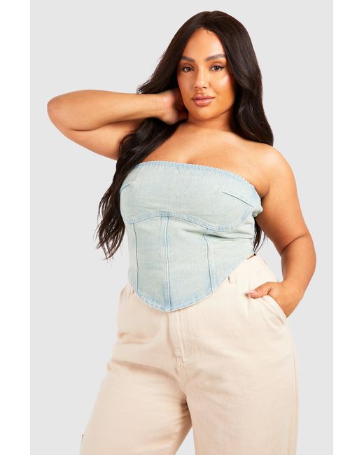Boohoo Blue Plus Washed Bandeau Top
