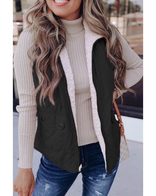 Azura Exchange Sherpalined Gequiltte Vest in het Black