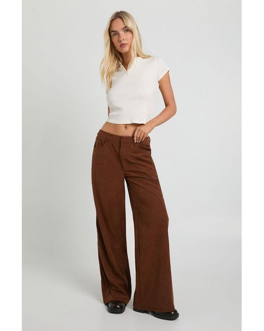 Boohoo Brown Cord Cinch Waist Wide Leg Trouser