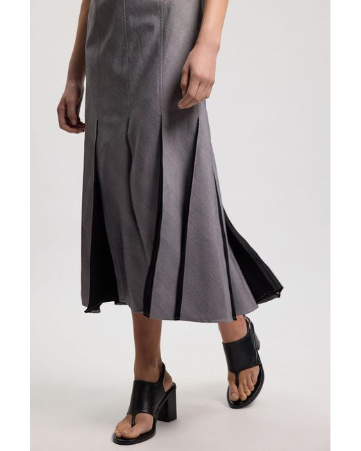 Karen Millen Gray Petite Soft Tailored Check Godet Detail Midi Dress