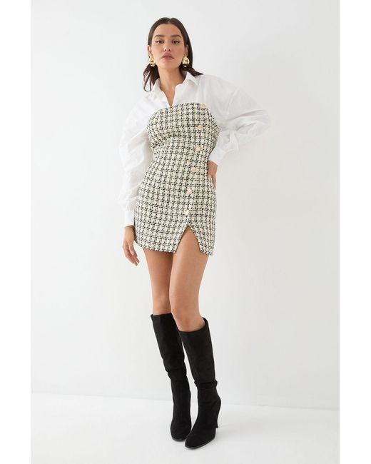 MissPap Gray Premium Boucle Bandeau Tailored Mini Dress