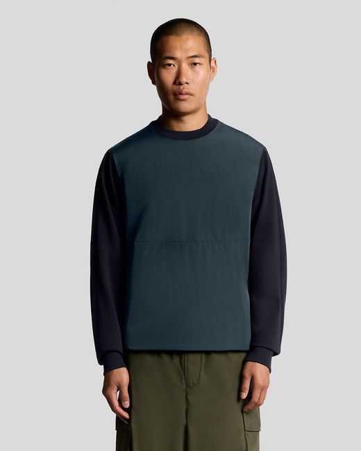 Lyle & Scott Blue Half Raglan Hybrid Sweatshirt for men