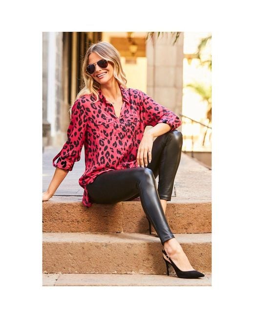 Sosandar Pink Hot Animal Print Shirt Viscose