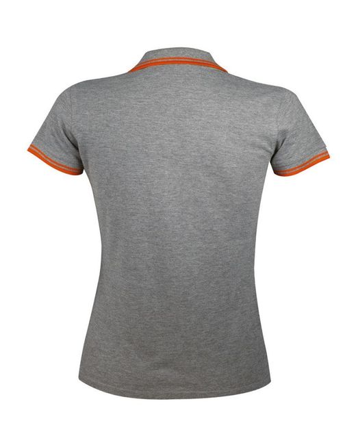 Sol's Gray Ladies Pasadena Tipped Short Sleeve Pique Polo Shirt Marl/ Cotton