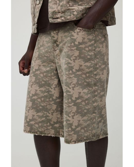BoohooMAN Natural Washed Camo Longline Jorts for men