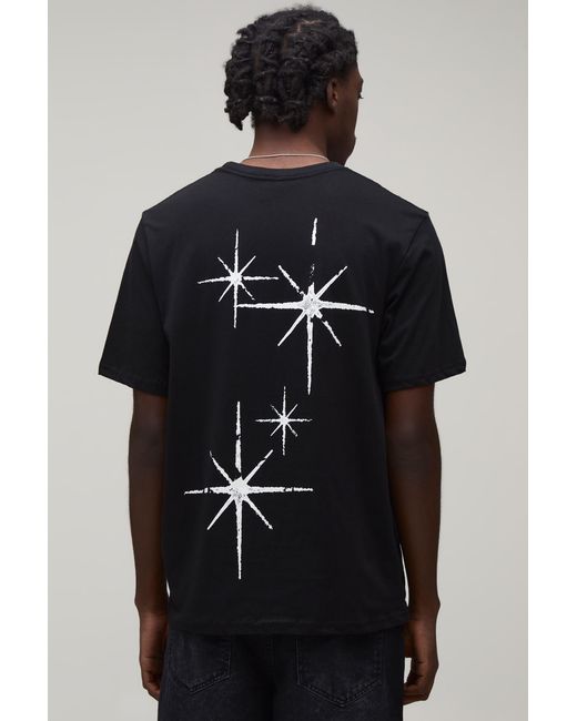 BoohooMAN Black Regular Star Print T-Shirt Cotton for men