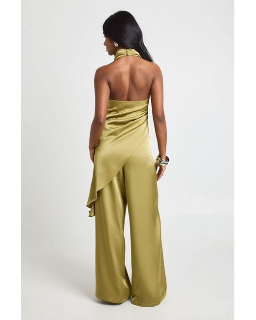 Boohoo Yellow Satin Drawstring Waist Wide Leg Trousers