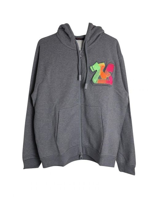 Louis Vuitton 3d Lv Graffiti Embroidered Zipped Hoodie in Grey for
