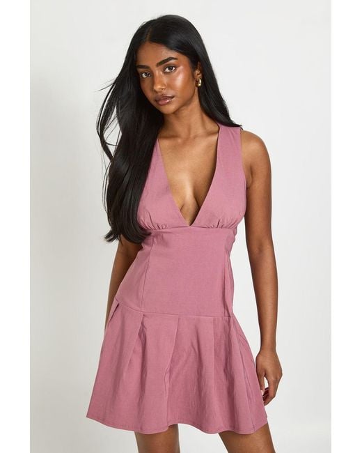 Boohoo Pink Bengaline Plunge Front Skater Dress