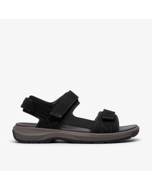 Clarks Black Guideview Trek Leather Sandals for men