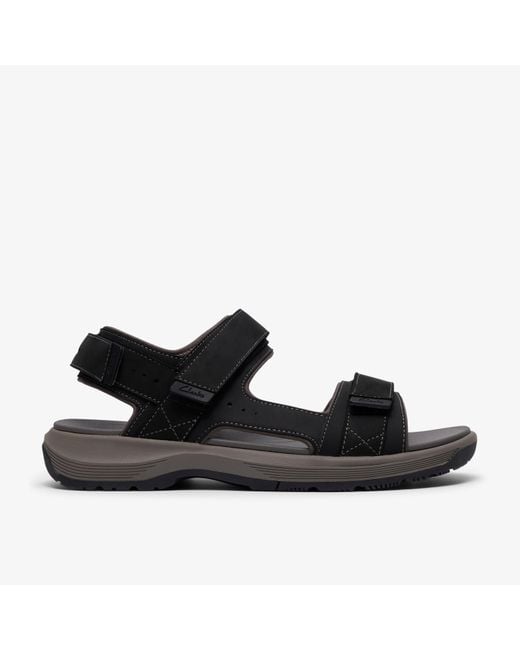 Clarks Black Guideview Trek Leather Sandals for men