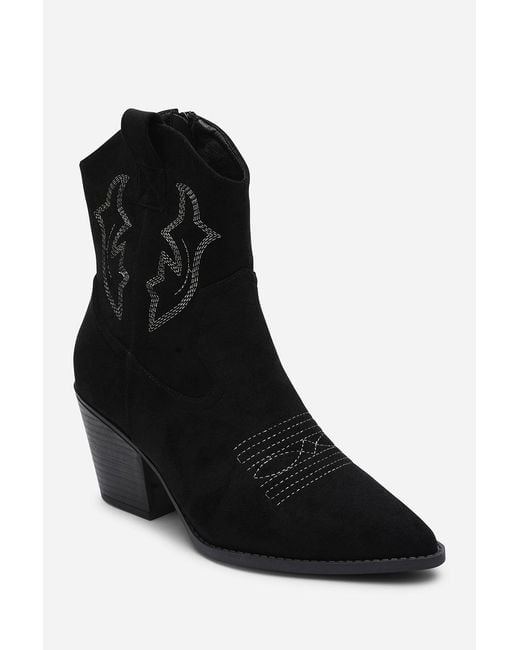 Where's That From Black Seraphina Cowboy Boots Ankle Length Western Block Heel