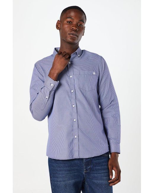 MAINE Blue Mini Grid Check Long Sleeve Shirt for men