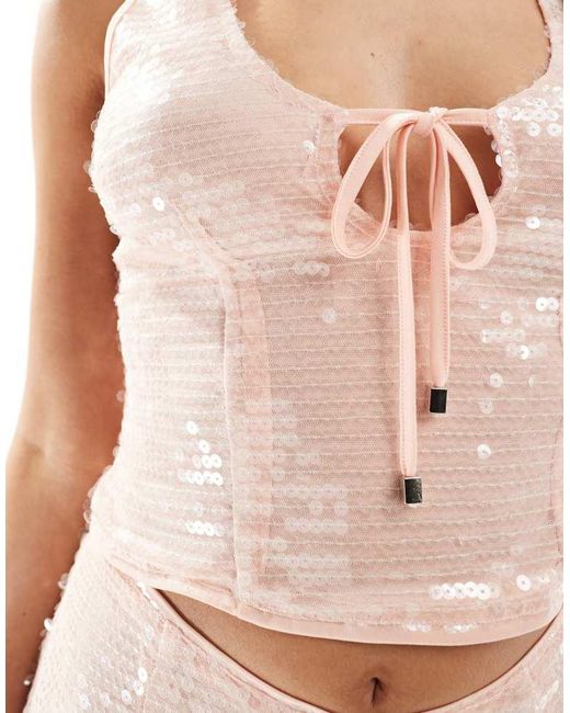 Kaiia White Exclusive Sequin Sleeveless Tie Front Top Co-Ord
