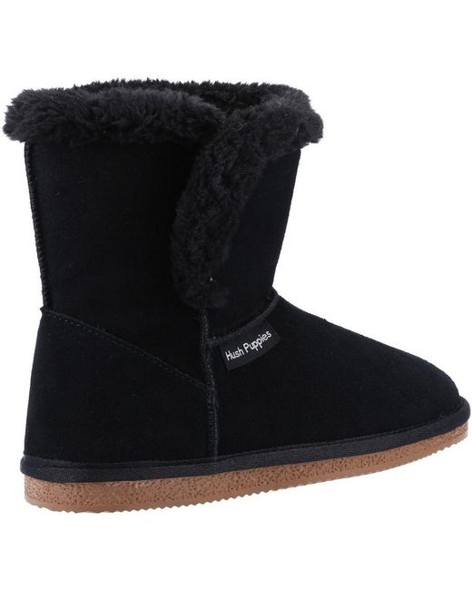 Hush Puppies Black Ladies Ashleigh Suede Slipper Boots