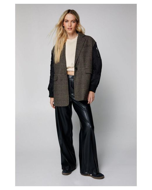 Nasty Gal Black Wool Blend Hybrid Tailored Plaid Bomber Jacket