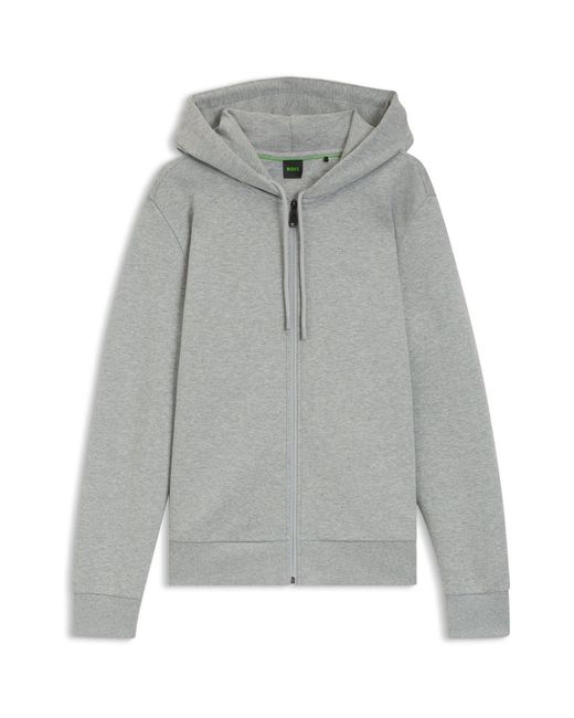 Boss Gray Saggy Full Zip Hoodie With Adjustable Drawstring Hood for men
