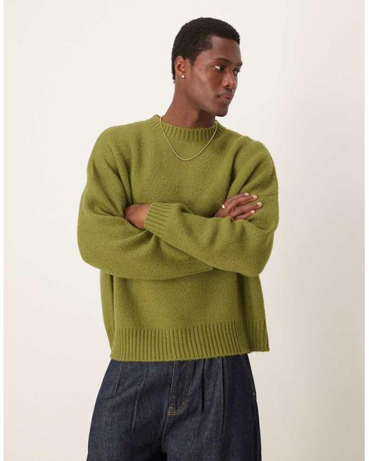 ASOS Green Super Oversized Boxy Fit Brushed Knitted Crew Neck Jumper for men
