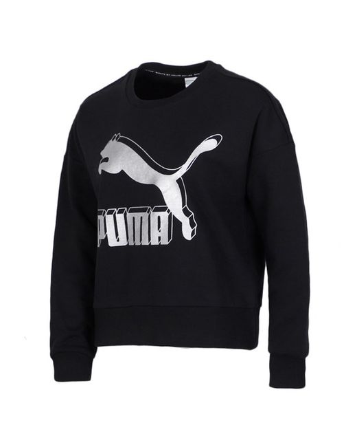 PUMA Black Classics Logo Metallic Crew Sweatshirt 597405 71 Cotton