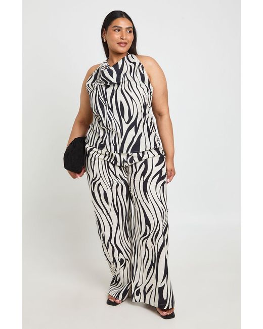 Boohoo White Plus Zebra Elasticated Wide Leg Trouser