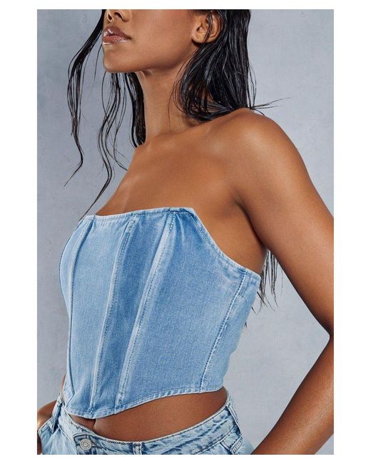 MissPap Blue Denim Cropped Corset Top