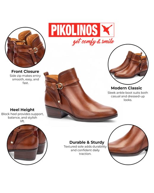 Pikolinos Brown Cuero Leather Ankle Bootie Zip Heel Boots