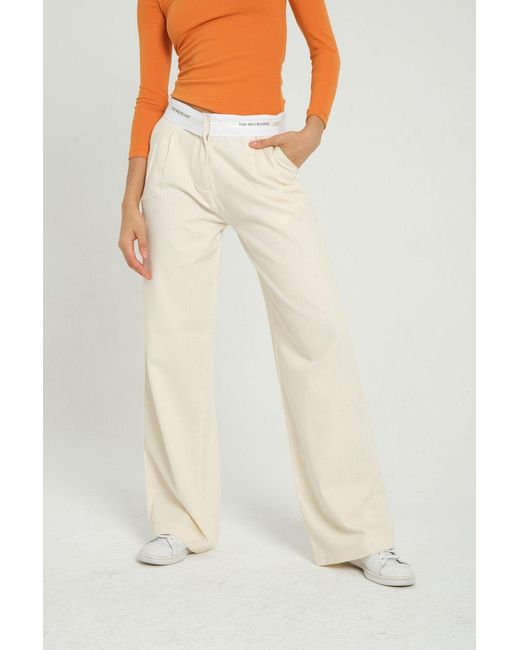 Hiccup White High Waist Pleated Trousers With A Belt Detail