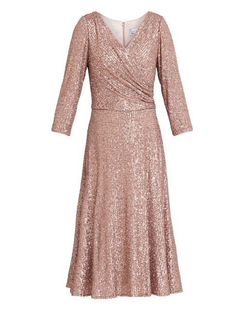 Gina Bacconi Pink Libbie Midi A-Line Sequin Dress
