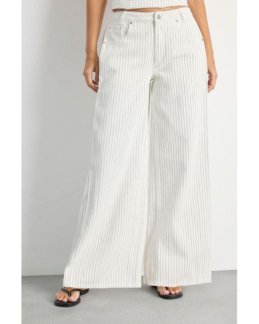 Warehouse White Pinstripe Wide Leg Jean