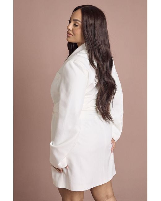 Boohoo Natural Plus Tie Waist Obi Blazer Dress