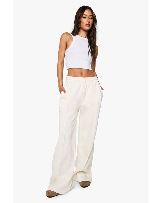Boohoo White Tall Pintuck Detail Straight Leg Jogger