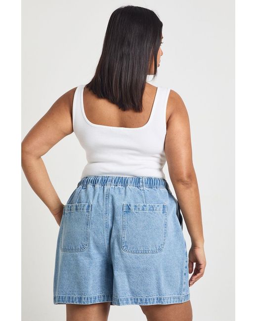 Boohoo Blue Plus Denim Elasticated Waistband Drawstring Short