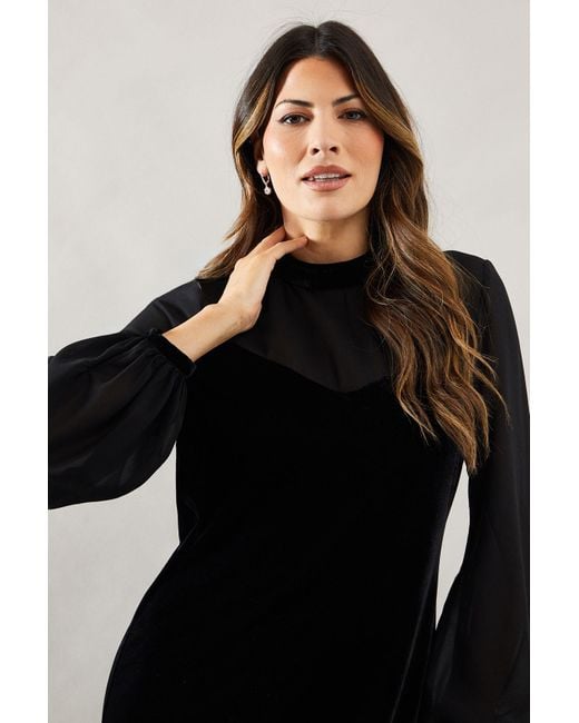 Wallis Occasion Velvet Chiffon Sleeve Shift Dress in Black Lyst UK