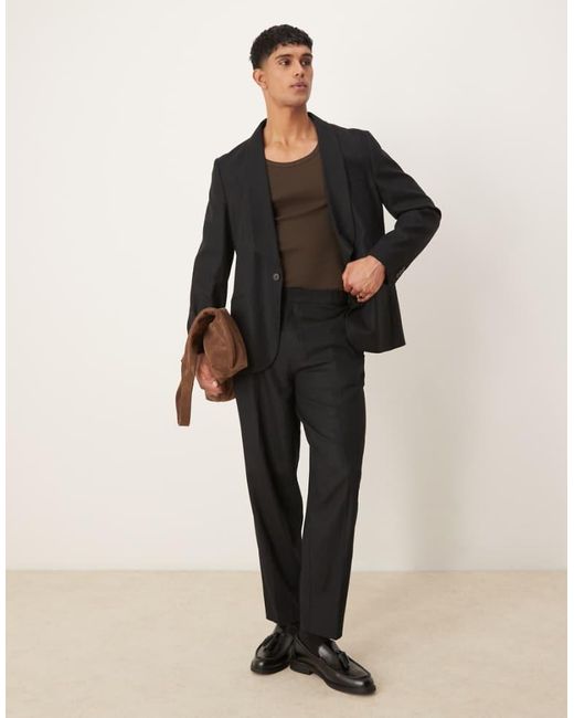 ASOS Black Linen Blend Oversized Tapered Suit Trousers for men