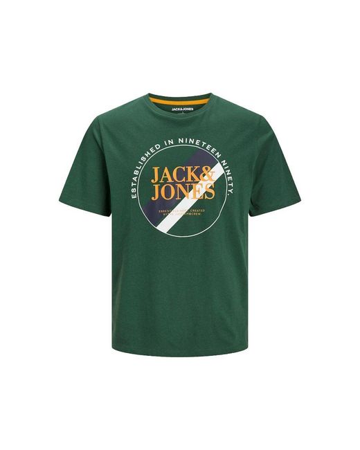 Jack & Jones Green Crew Neck Logo T-Shirts for men