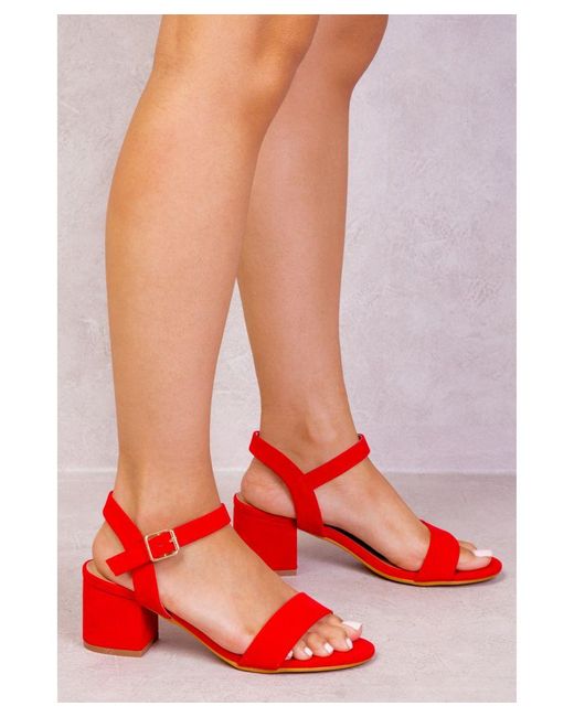 Where's That From Red 'Zephyr' Strappy Mid High Block Heels Peep Toe