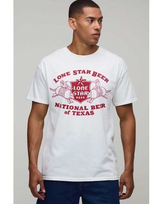 BoohooMAN White Regular Lone Star Beer License Print T-Shirt for men