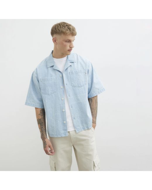 River Island Blue Regular Fit Paisley Denim Shirt for men