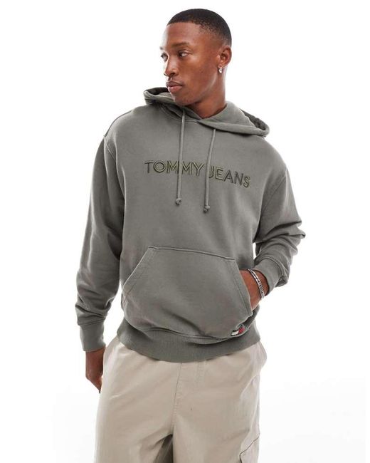 Tommy Hilfiger Gray Tonal Linear Logo Hoodie for men
